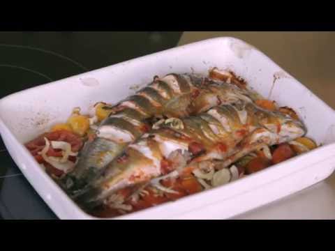 Frischer Saibling auf buntem Tomaten- Fenchelgemüse