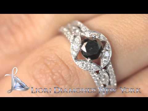 BDR-195 - 1.71 Carat Certified Natural Black Diamond Engagement Ring 14k White Gold