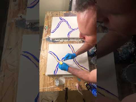 Diptych with Blues | Dutch acrylic pour