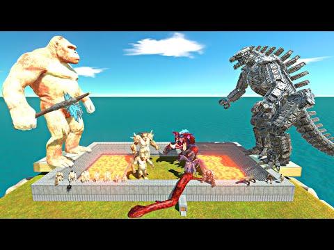 War in Lava Stadium | Shiny King Kong + Mutant Primates vs Mechagodzilla + Random Team - ARBS