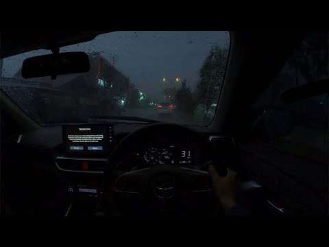 Driving in heavy rain at night for sleep😴 ⛈⛈
