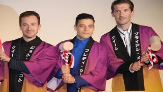クイーンを演じた3人がはっぴで鏡開き！フレディ・マーキュリー役のラミ・マレックらが来日 - めるも
