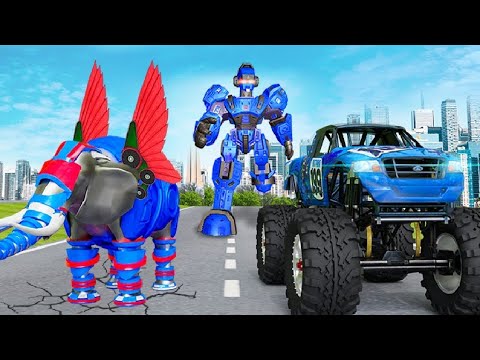 Flying Elephant Robot Transform Monster Truck Game - Android Gameplay