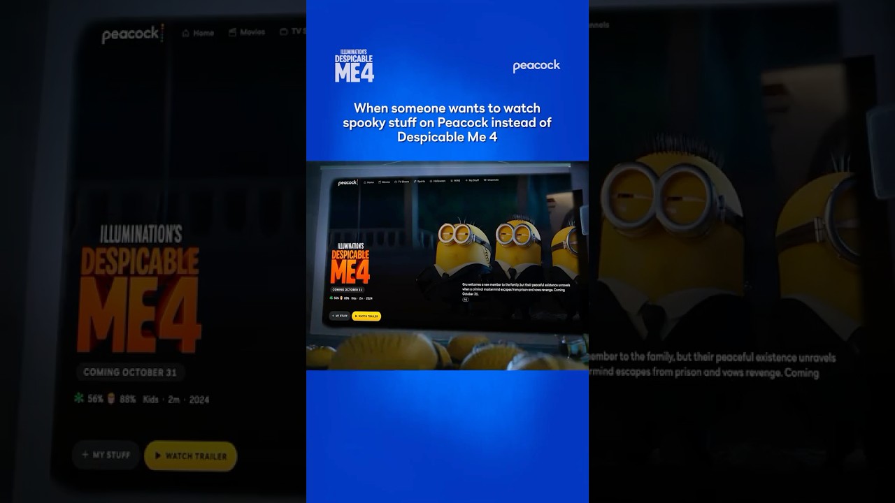 All minions, all the time. Stream Despicable Me 4 starting October 31, only on Peacock.