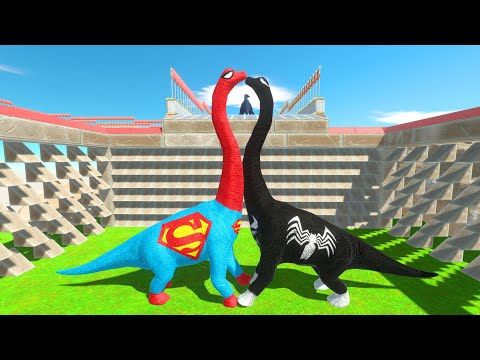 ALL VENOM vs ALL SUPERMAN BRACHIOSAURUS BATTLE DEATH RUN - Animal Revolt Battle Simulator