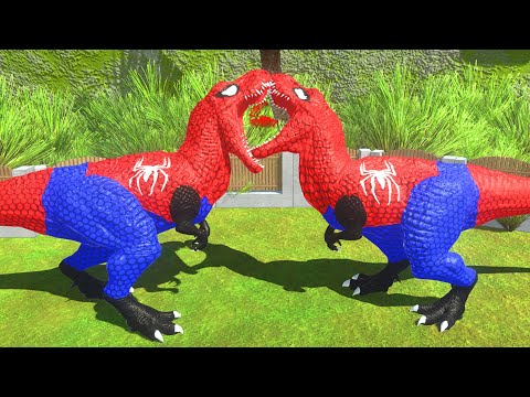 X3 DINOSAUR SPIDERMAN T-REX vs BLACK SPIDERMAN BRACHIO DEATH RUN - Animal Revolt Battle Simulator