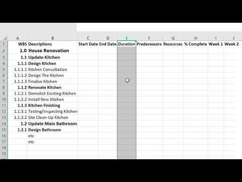 How to create a Gantt Chart in MS Excel, using Work Breakdown Structure (WBS): Project Management