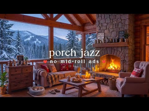 ❄️ Winter Porch Jazz (NO MID-ROLL ADS) – Cozy Fireplace Ambience for Relaxation & Focus