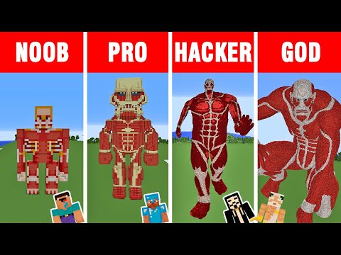 Minecraft: NOOB vs PRO vs HACKER vs GOD: COLOSSAL TITAN Statue Build Challenge in Minecraft
