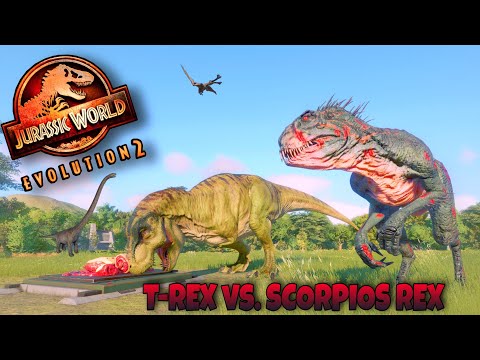 5  SCORPIOS REX vs. 5  T - REX \ JURASSIC WORLD EVOLUTION 2 / [4K 60FPS]