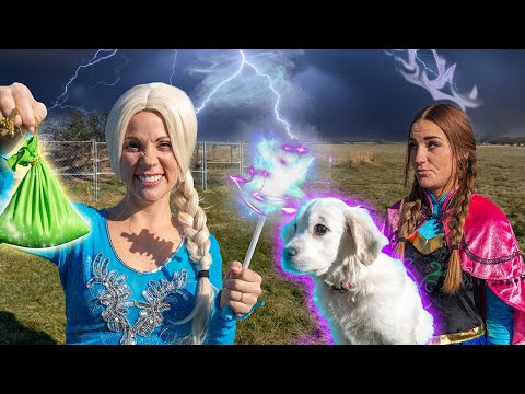 Magic Pretend Play with Elsa, Anna, and Golden Retriever Puppy!