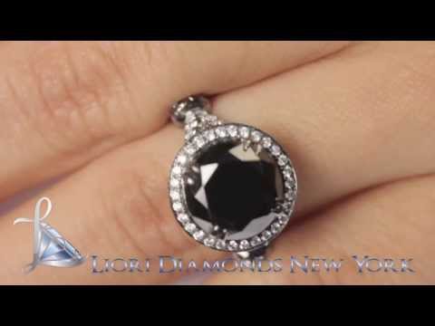 BDR-SOLD-032 - 5.19 Ct Certified Natural Black Diamond Engagement Ring Pave Halo 18k Black Gold