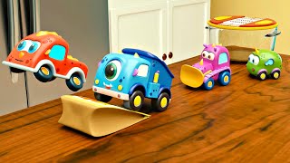 A corrida dos carros Mocas! Vamos brincar e pular! Desenho animado infantil dos carrinhos coloridos