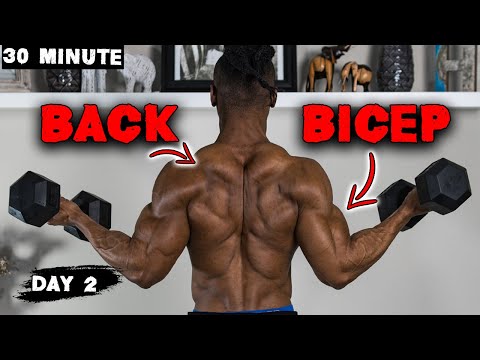 30 MINUTE BACK AND BICEP WORKOUT AT HOME (DUMBBELLS ONLY!) - DAY 2