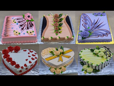 Suqre Shap And Heart Shape Cake Decorated Design Cake Beautiful Flowers Design Birthday Cake 
