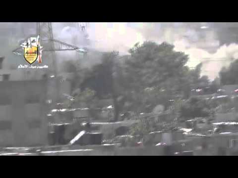 احتراق حاجز كراجات العباسيين بعد استهدافها من قبل لواء الإسلام في مدينة دمشق