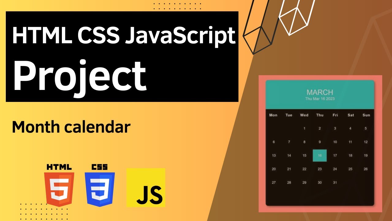 HTML CSS JavaScript Project - Month calendar