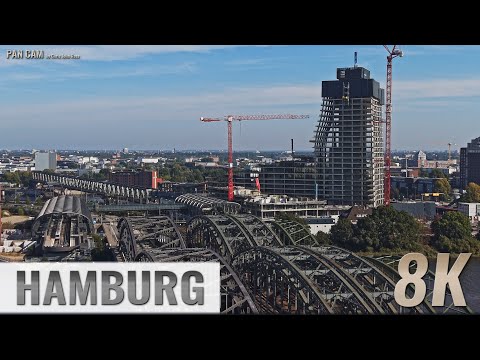 Hamburg, Germany: HafenCity - Norderelbe, Kirchenpauerkai, Elbbrücken - Luftpanorama - 4K/8K - 0552