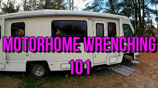 GM P30 Motorhome Smog Pump Removal, New Starter Motor, New Spark Plugs