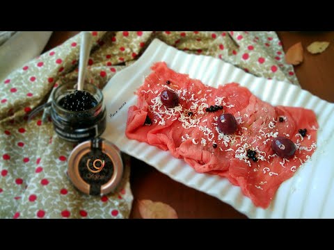 Carpaccio con aceto balsamico e olive