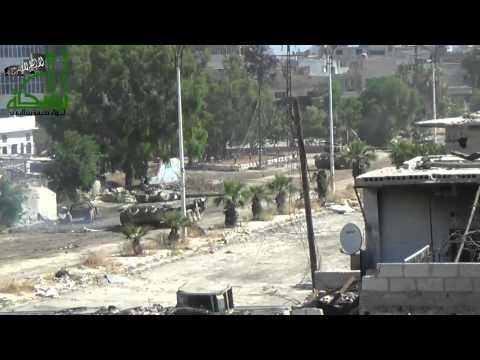 استهداف دبابة لقوات النظام بقاذف بي 9 من قبل لواء حذيفة بن اليمان في القدم في محافظة دمشق