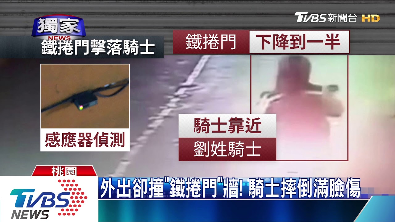 外出卻撞「鐵捲門」牆！　騎士摔倒滿臉傷