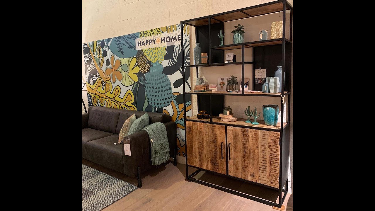 Industriële vakkenkast mangohout 7461