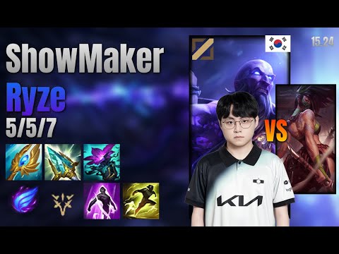 ShowMaker Mid Ryze vs Akali lol KR solo rank Full Game 15.24 | 쇼메이커 라이즈 vs 아칼리