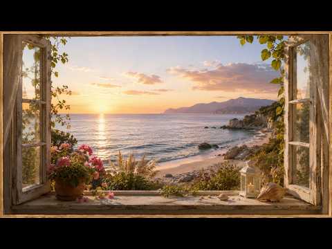 Golden Sunset Coastal Window Escape | 1 Hour Relaxing Seaside View | Frame TV Ambient Art 4K