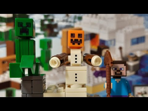 Лего майнкрафт зимний биом / распаковка конструктора / снеговик стив крипер