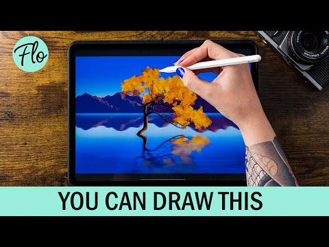 You Can Draw This LANDSCAPE with a TREE in PROCREATE - Plus FREE Procreate Brushes