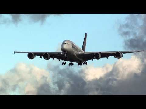 Singapore Airlines Airbus 380-800 9V-SKQ Landing London Heathrow 27R