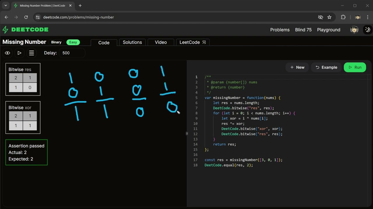 DeetCode - Missing Number - Visualize LeetCode 268 - JavaScript