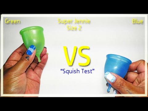 Super Jennie Size 2 Green vs Blue "Squish Test" - Menstrual Cups