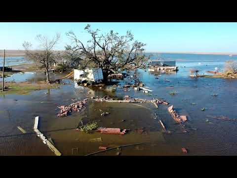 Drone footage of total devastation east of Creole, LA from Hurricanes Laura and Delta