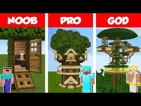 Minecraft NOOB vs PRO vs GOD: Jungle Tree House Build Challenge in Minecraft / Animation