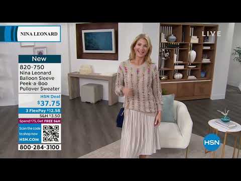 Nina Leonard Balloon Sleeve PeekaBoo Pullover Sweater