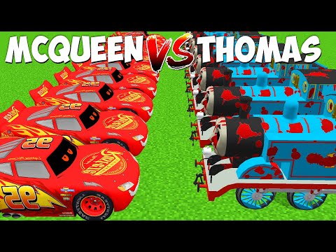 100 LIGHTNING MCQUEEN EXE vs 100 THOMAS TANK ENGINE in Minecraft - Gameplay Video