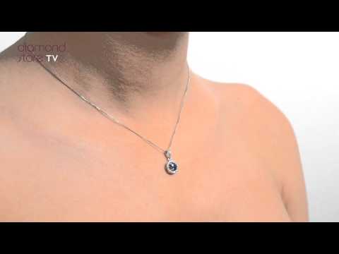 FR21 UY - Sapphire 5mm And Diamond 18K White Gold Pendant