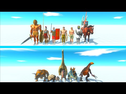 NEW ANCIENT HUMANS Team vs HERBIVORE DINOSAURS Team - Animal Revolt Battle Simulator ARBS