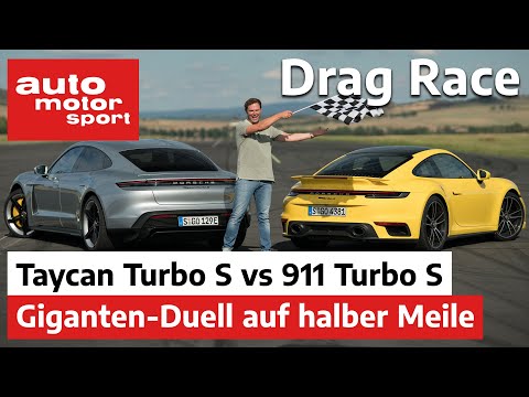 Porsche Taycan Turbo S vs 911 Turbo S - Giganten-Duell bei Drag Race | auto motor und sport