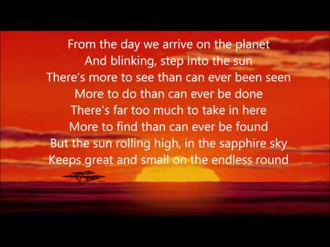 Circle of Life (w/ lyrics) From Disney's "The Lion King"