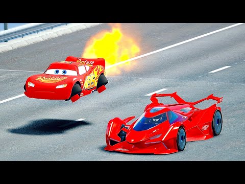 Lightning McQueen Spacecraft vs Lamborghini V12 VGT at 20 KM Drag Race
