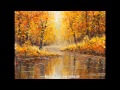 Осенняя живопись маслом: Осень на лесной реке. Холст, масло, мастихин. 