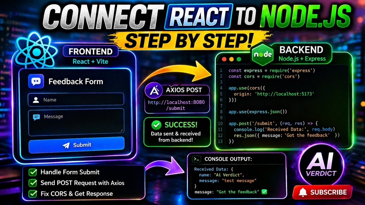 How to Connect React Frontend to Node.js Backend | Fix CORS Errors | Ai Verdict