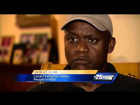Firefighter helps people in Haiti