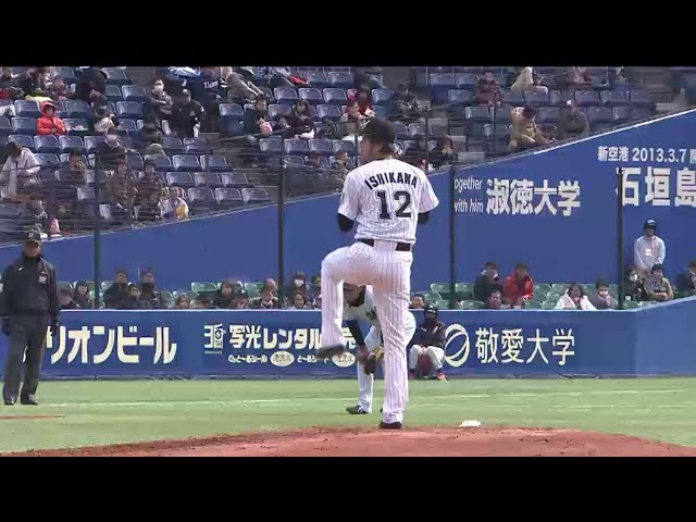 実戦向き!! マリーンズ石川 伸びのあるストレートで空振り三振を奪う!! 2014/3/9 M-L