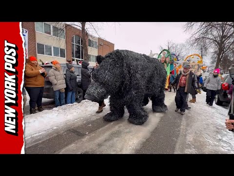Life-size Bear Puppet Leads Minnesota Anti-ICE Protest March