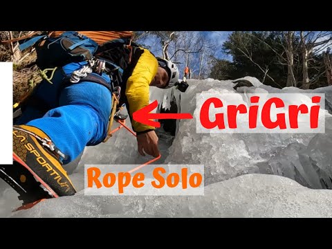 Rope Solo GriGri Demonstration on an Ice Climb