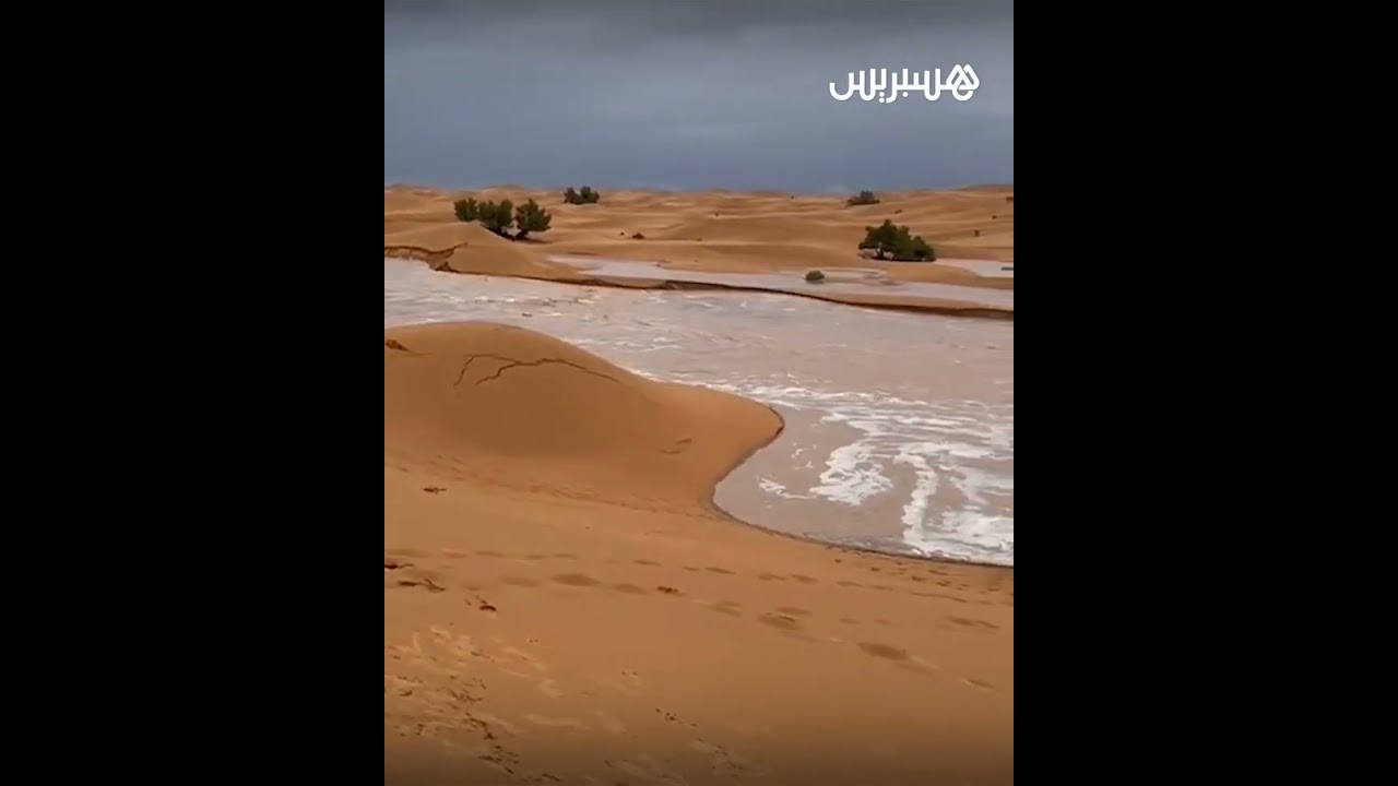 تشكّل مجرى مائي مفاجئ في قلب صحراء مرزوكة بعد الأمطار الغزيرة الأخيرة thumbnail